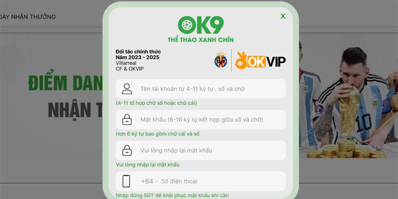 Đăng ký tài khoản OK9 để nhận ưu đãi ngay